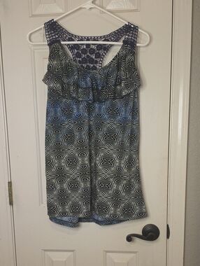 No Boundaries Black and Blue Printed Ruffle Tank